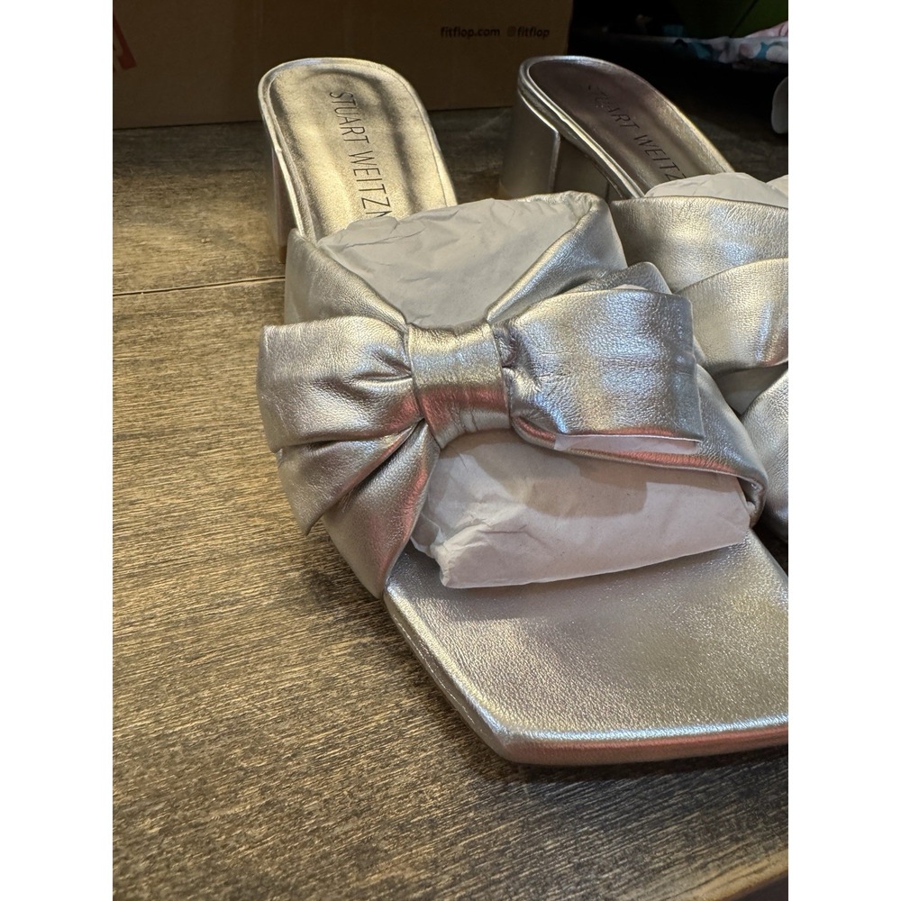 Stuart Weitzman Silver Bow Sandals - image 3